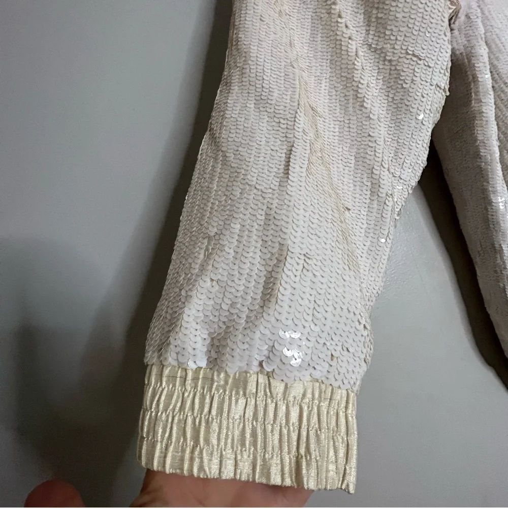 VINTAGE MONDI 1980s white sequin bomber jacket and pencil skirt silk large